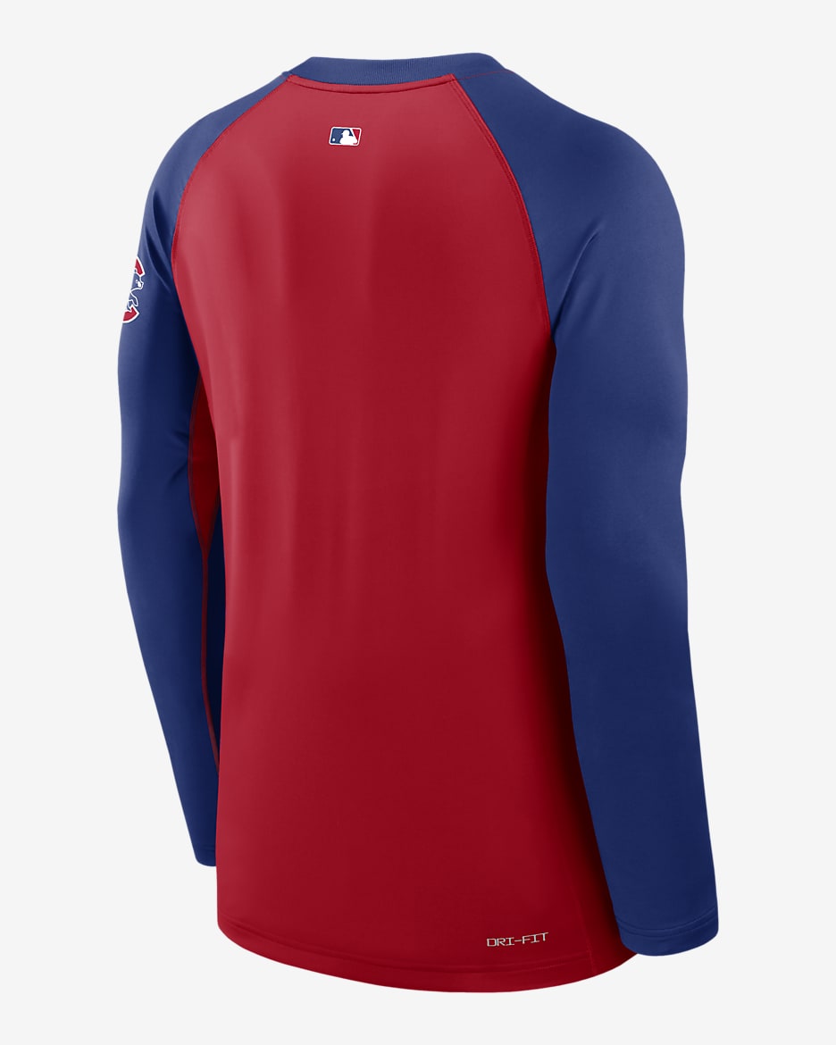 Playera de manga larga Nike Dri FIT de la MLB para hombre Chicago Cubs Authentic Collection Game Time. Nike